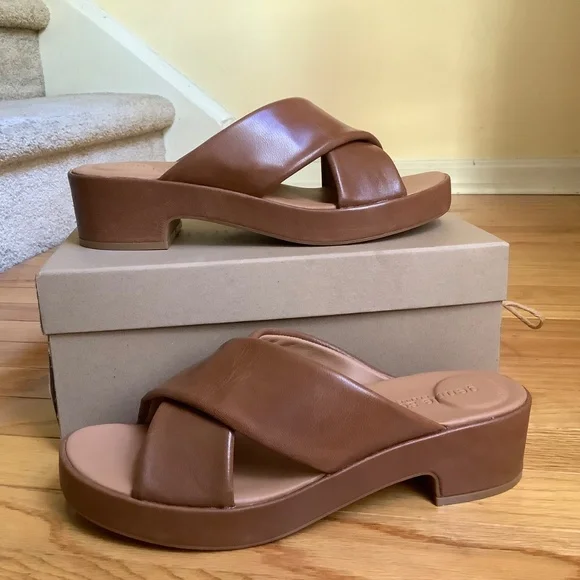 Gentle Souls River Platform Slide Sandal Luggage Leather SZ 9.5 - Picture 2 of 13